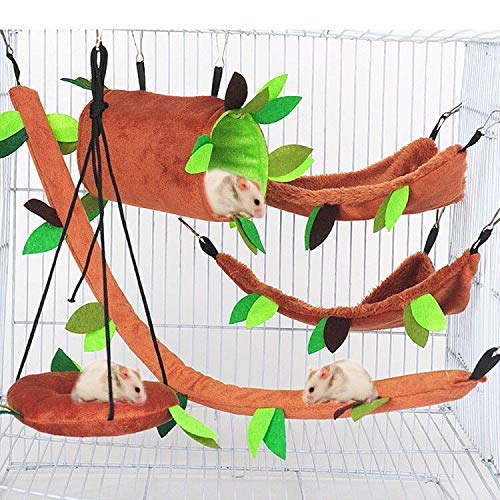 Aulufft Hamster Hammock, 5Pcs Hamster Sleeping Nest Hanging Tunnel and Swing for Sugar Glider Squirrel Playing Sleeping,Sugar Glider Toys Hamster Swing,Jungle Set Plush Warm Beds for Animal - PawsPlanet Australia