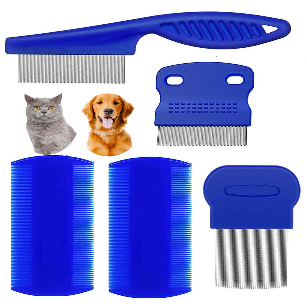 weback flea Comb for Dogs, cat flea Comb, Lice Combs,tick Comb, Pet Combs with Durable Teeth for Removing Tear Stains, Fleas, Dandruff,pet Grooming Comb Set 5PCS-BLUE - PawsPlanet Australia