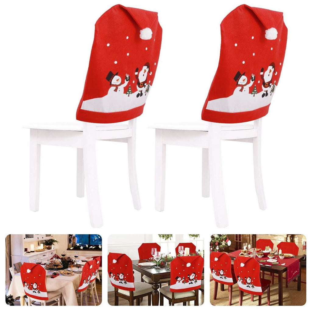 LINGSFIRE 4Pcs Christmas Chair Covers Decor, Reusable Christmas Chair Covers for Dining Room with Snowman and Santa Pattern, Kitchen Dining Chair Slipcovers Sets for Xmas Holiday Festive Decorations - PawsPlanet Australia