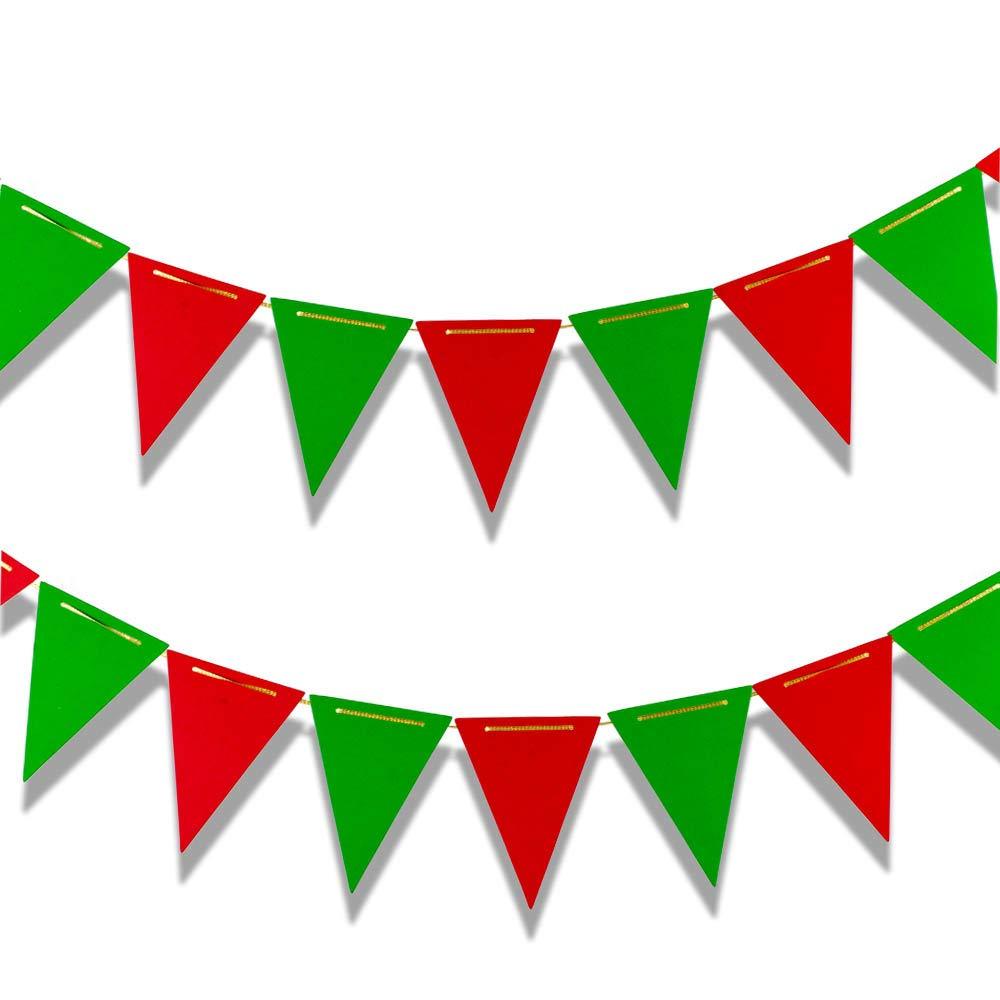 Aimto 20 Feet Red and Green Triangle Flag Banner for Christmas Party Decorations - 30pcs Flags - PawsPlanet Australia