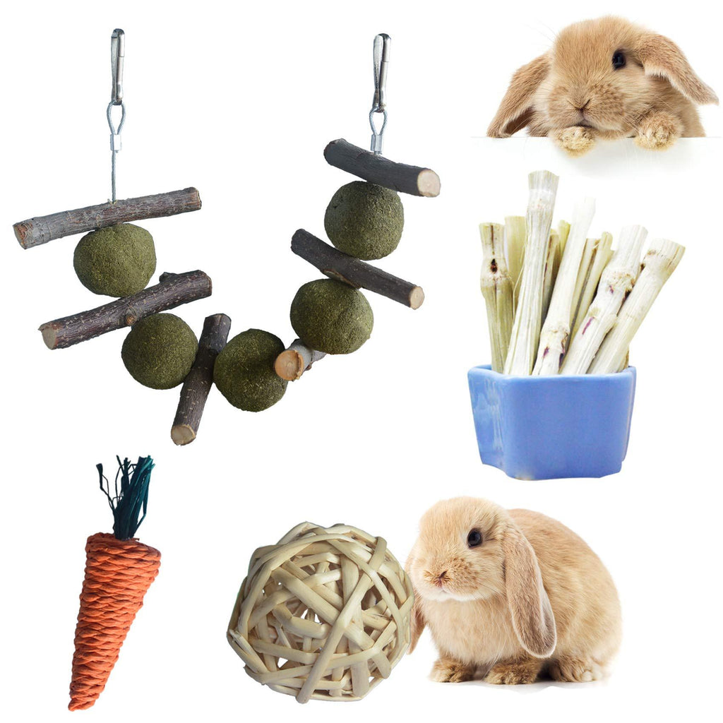 Rabbit Toys 4 in 1.Improve Dental Health. 100% Natural Materials by Handmade.Contains Apple Branches, Licorice Balls, Sweet Bamboo, Wicker Balls and Grass Carrot Toys.Bunny Toys,Rabbit Chew Toys. - PawsPlanet Australia