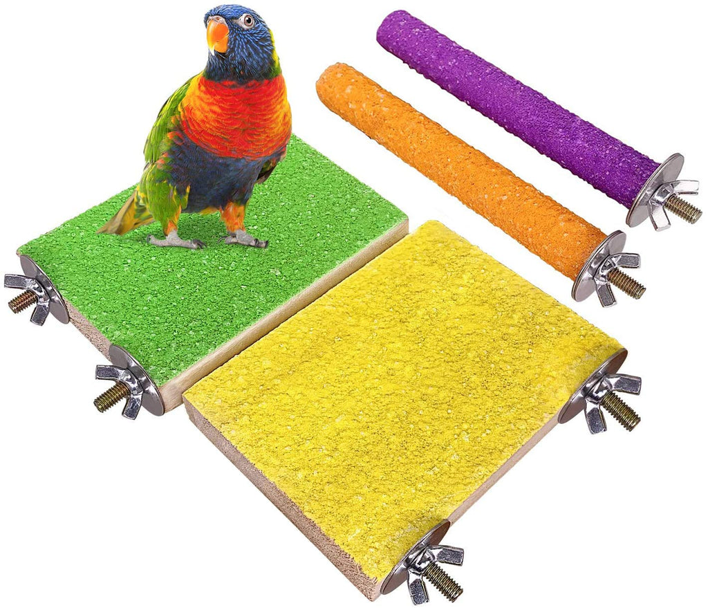[Australia] - LIMIO Bird Perch Hamster Toys Parrot Stand 4PCS Rough Sand Wood Perch Bird Cage Accessories for Parakeets Supplies Budgie Natural Wood Platform 