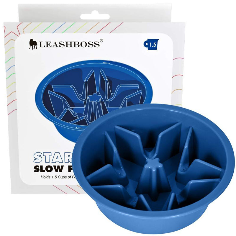 Leashboss Slow Feed Dog Bowl for Raised Pet Feeders - Maze Food Bowl Compatible with Elevated Diners 1.5 Cup - 6-6.25 Inch Feeder Holes Blue - PawsPlanet Australia
