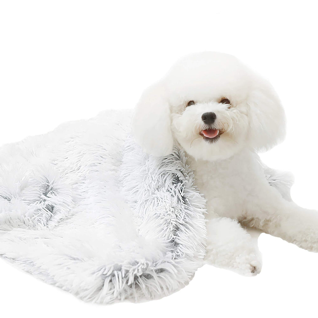 [Australia] - HACHIKITTY Calming Dog Blanket Large Size, Shag Vegan Fur Dog Blanket, Soft Dog Blanket Multiple Use S (24 x 32'') Grey 