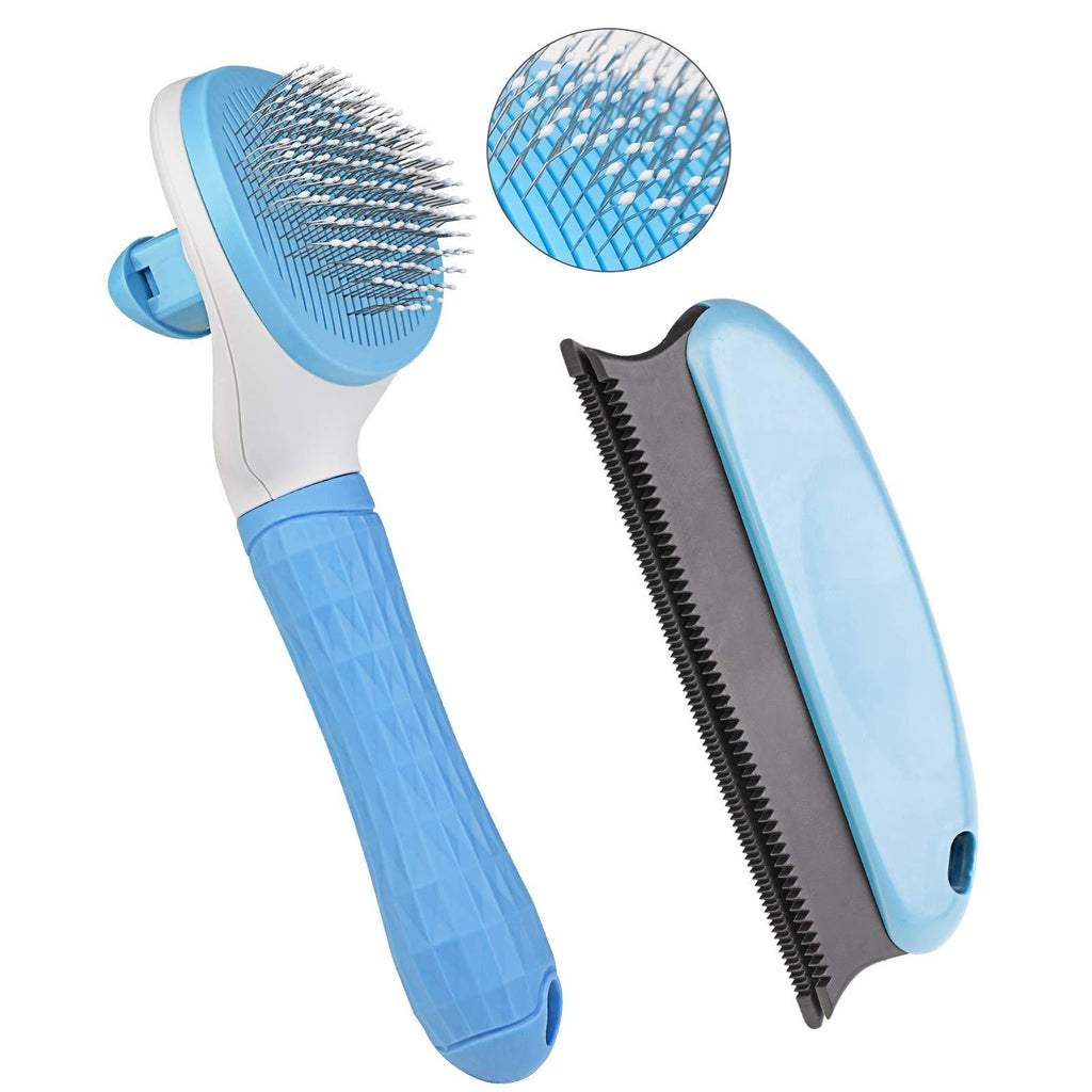 Aumuca Cat Brush and Dog Brush, Cat Brush for Shedding and Grooming with Long or Short Hair Self Cleaning Slicker Brush blue - PawsPlanet Australia