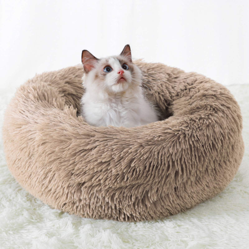WILD+ Cat Beds for Indoor Cats, Donut Cuddler Dog Bed Comfy Fluffy Washable Calming Cat Beds, Dog Bed for Small Dogs Up to 22 lbs 20''x20'' Brown - PawsPlanet Australia