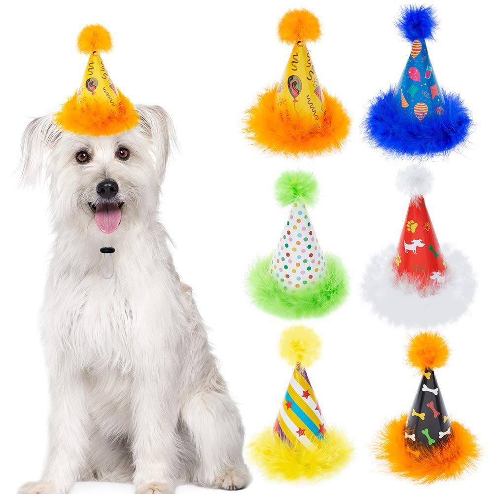 6 Pack Dog Party Hat Set - Cute Pet Cone Hats with Pompon for Dogs Cats Birthday Parties, Adjustable Colorful Caps Amazing Doggie Party Supplies Accessories - PawsPlanet Australia