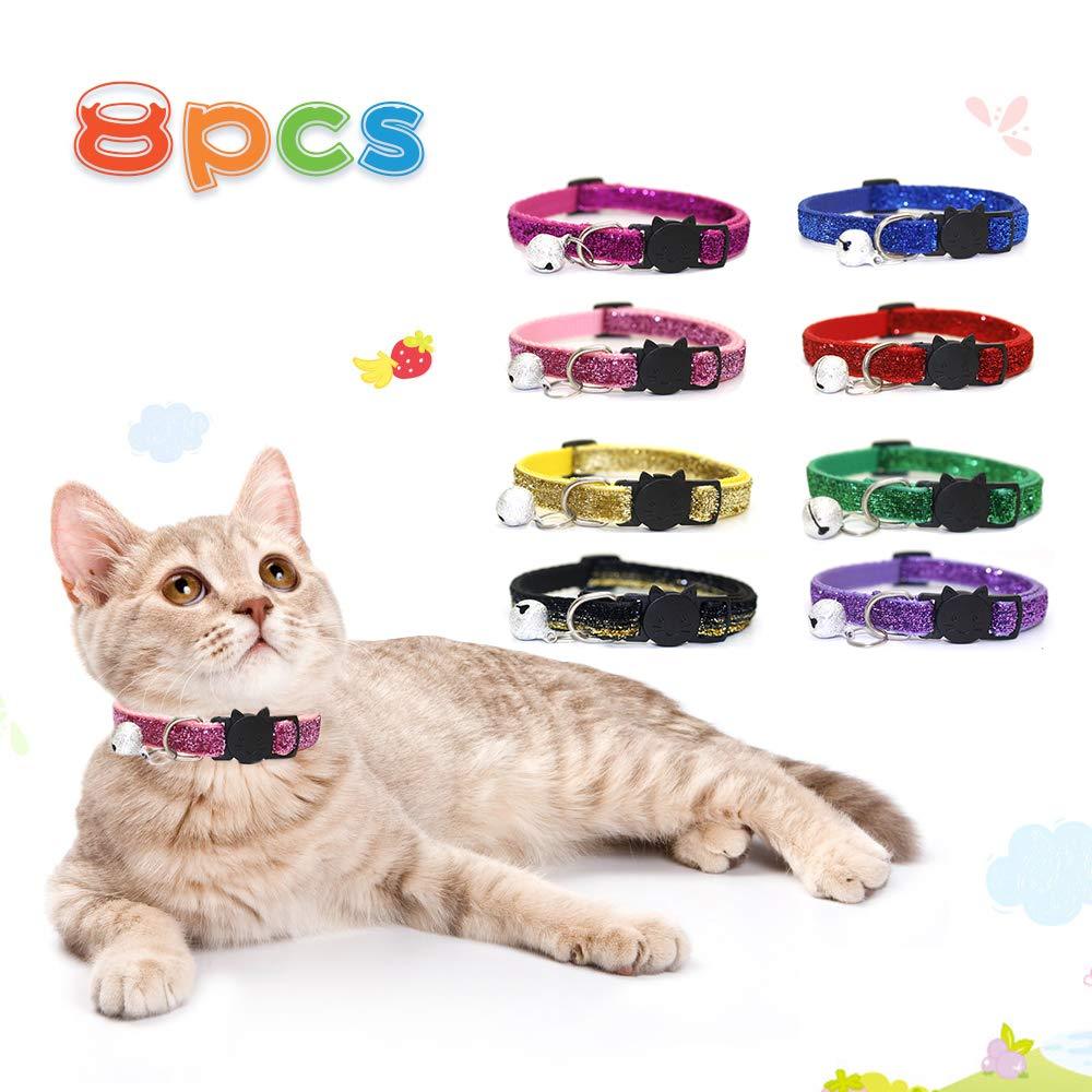 NINEMAX 8 Pcs Bling Cat Collars with Bell Adjustable Collar for Cats Small Pets Personalized Adjustable 7.5" to 12.6" Bling-8 Pcs - PawsPlanet Australia