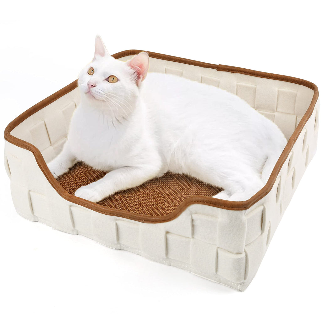 PrimePets 16 inch Cat Bed for Indoor Cats, with Reversible Mat, Anti Slip Washable Sleeping Bed for Small Breed Pets Dogs Animals, Square - PawsPlanet Australia