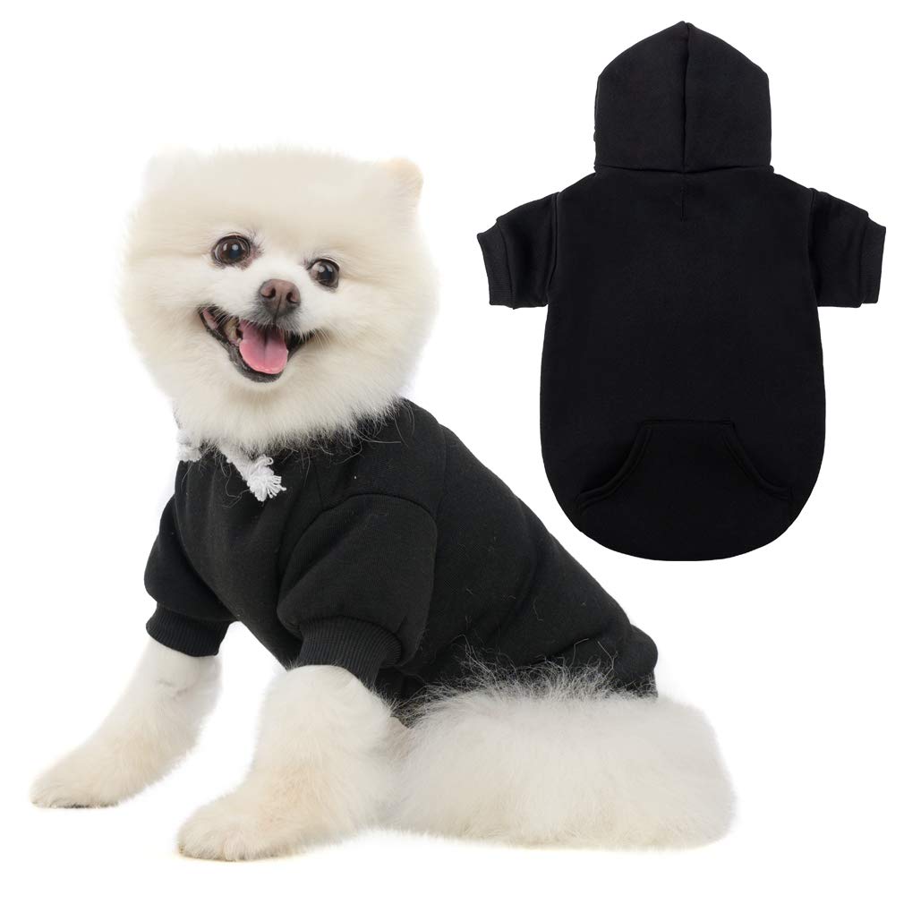 Basic Dog Hoodie - Soft and Warm Dog Hoodie Sweater with Leash Hole and Pocket, Dog Winter Coat, Cold Weather Clothes for XS-XXL Dogs X-Small (Pack of 1) Black - PawsPlanet Australia