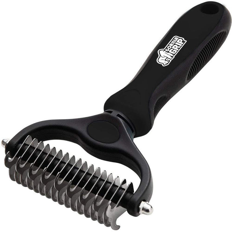 Gorilla Grip Comfort Handle Dematting and Deshedding Stainless Steel Gentle Pet Grooming Rake Brush, Prevents Mats and Tangles, 2 Sided Dog Fur Hair Comb, Groom Undercoat Haired Cats and Dogs, Black 1 - PawsPlanet Australia