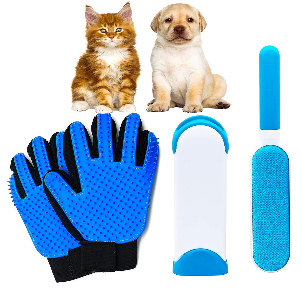 [Australia] - Dog Hair Remover – Pet Hair Remover - Set with Silicone Shedding Mitt, Reusable Double-Side -  Pet Fur Remover - Self-Cleaning Brush – Grooming Set for Cats and Dogs – 3 Pet Hair Remover Tools 