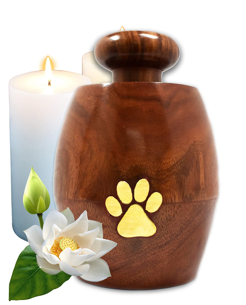 Lindia Artisans Beautiful Wooden Pet Urn Jar with Brass Paw Print (Small Size, Supports 15 lb Pet) - Rosewood Pet Cremation Urn - Perfect Memorial Pet Urns for Dog and Cat Ashes - PawsPlanet Australia