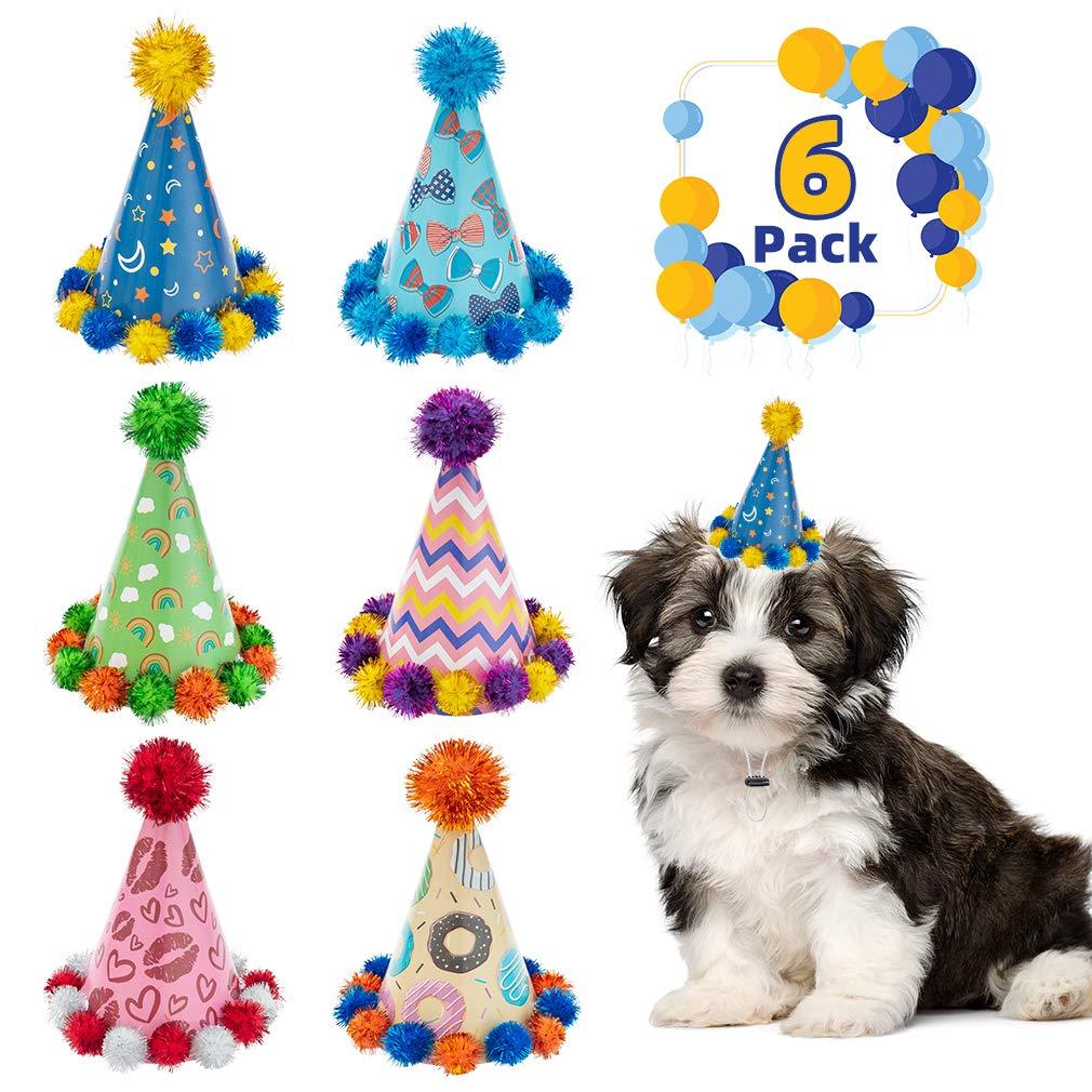 Dog Party Hat Pet Cap 6 Pack - Cute Puppy Cone Hats Party Accessories for Dogs & Cats, Perfect for Birthday, Holiday, Festival - PawsPlanet Australia