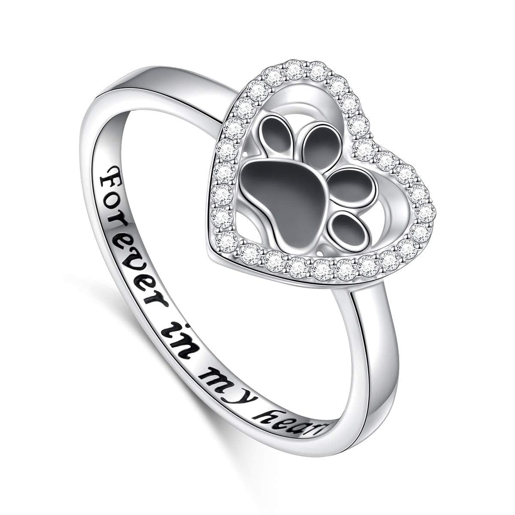 S925 Sterling Silver Jewelry Engraved Forever in my heart Puppy Dog Cat Pet Paw Print Love Heart Ring 5 - PawsPlanet Australia