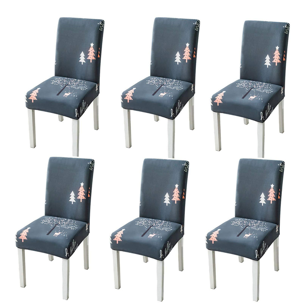 6 Pack Christmas Stretch Printed Dining Chair Covers, Spandex Soft Removable Washable High Back Chair ProtectiveDining Room Chair Protector Slipcovers Christmas Decoration(Deer) Grey 6 - PawsPlanet Australia