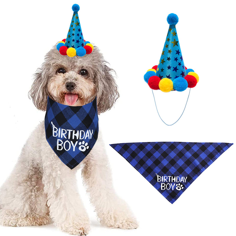 STMK Dog Birthday Bandana, Dog Birthday Boy Bandana Triangle Scarf with Cute Dog Birthday Hat for Dog Birthday Party Supplies Blue Small - PawsPlanet Australia