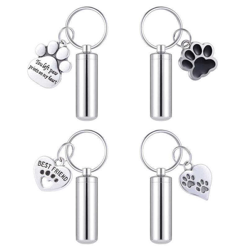 HooAMI Silver Tone Pet Dog Paw with Cylinder Cremation Urn Keychain Keepsake Memorial Ashes Jewelry Pet Series - PawsPlanet Australia