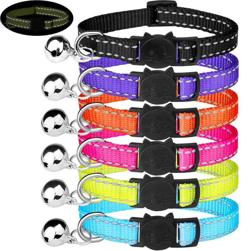 Stpiatue 6 PCS Reflective Breakaway Cat Collars with Bell Safety Buckle Nylon Adjustable Kitten Collars - PawsPlanet Australia