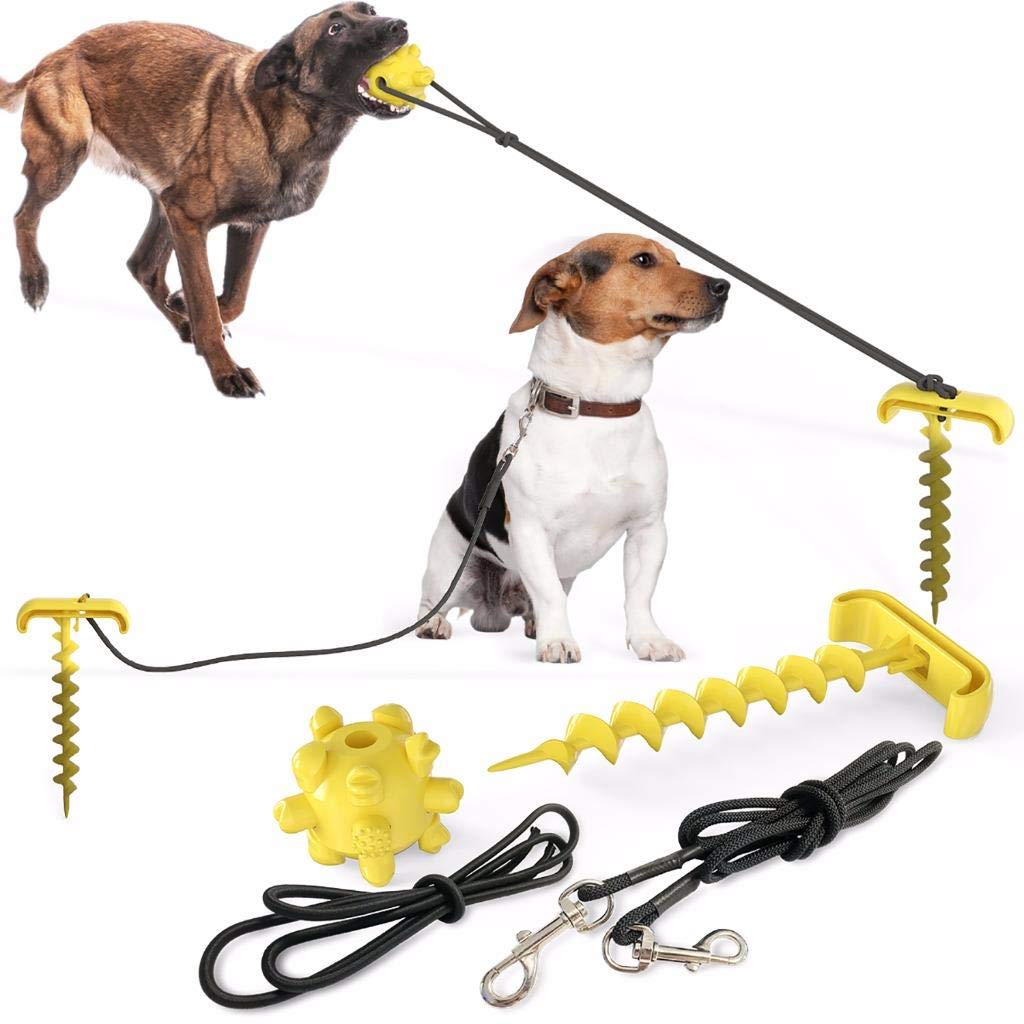 Dog Stake Ground Spike for Dogs Dog Spikes for Ground Spiral Ground Anchor with Dog Tie Out Outdoor Dog Pegs Tie Folding Ring Stake Screw Yard Tie Out Spike for Dogs Yellow - PawsPlanet Australia