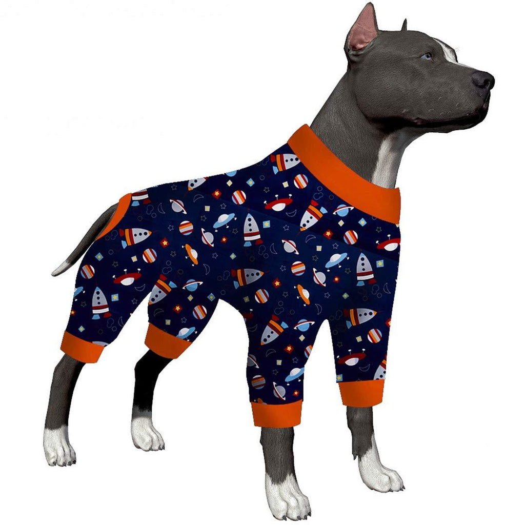 LovinPet Pitbull Pajamas/Lightweight Pullover Pajamas/Full Coverage Dog Pjs with Black Trim/Cuddle Space Craft Navy Prints/Lightweight Big Dogs Pullover, Full Coverage Large Breed Dog Pjs Medium - PawsPlanet Australia