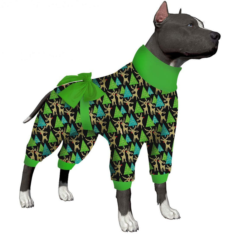 [Australia] - LovinPet Fat Dog Christmas Pajamas/Home Three Wise Santas Metallic Deeries Black Prints/Lightweight Pullover Pet Pajamas/Full Coverage Large Dog Onesie Jumpsuit Pjs Medium 