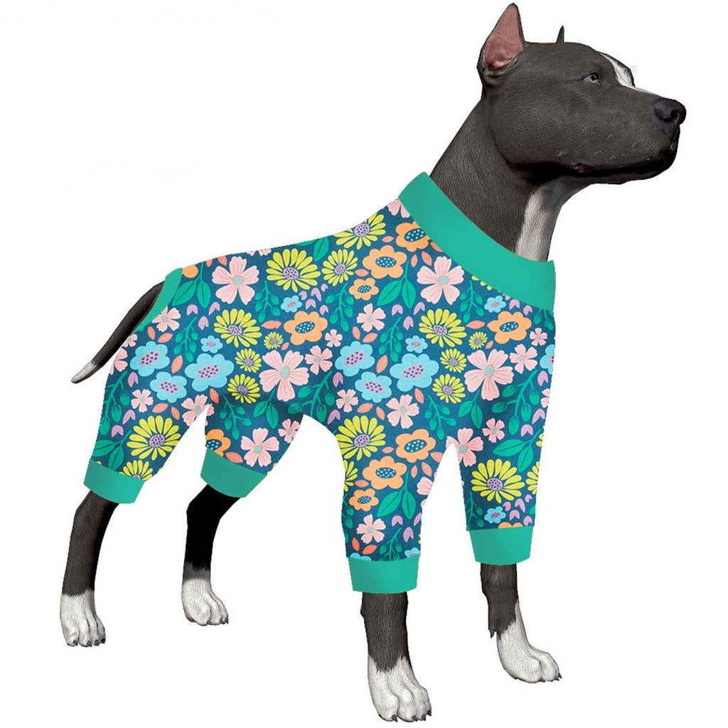 LovinPet Dog Pajamas/Big Dog Clothes Post Surgery Wear/Lightweight Pitbull Dog Pullover Pajamas/Picnic Wild Flowers Navy Prints/Super-Soft Pullover Large Puppy Pajamas/Full Coverage Dog Pjs Medium - PawsPlanet Australia