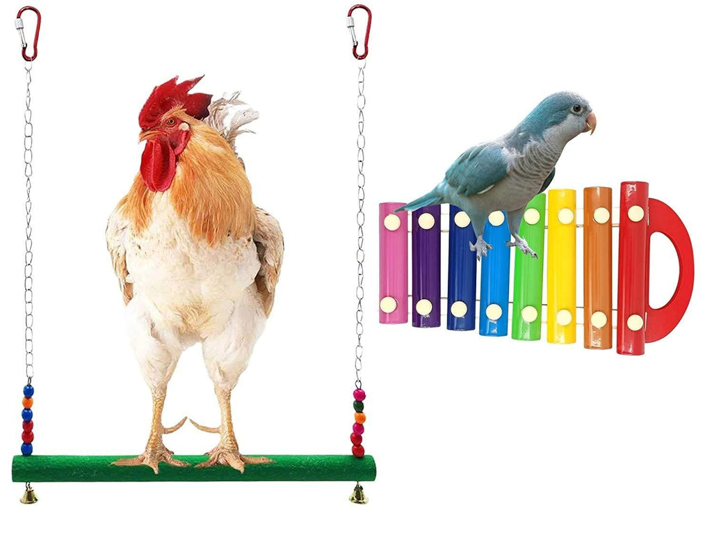 [Australia] - Genriq Chicken Swing and Chicken Bird Xylophone Toy - Colorful Chicken Toy Bird Pecking Toys Chicken Stand Toy for Hens Handmade Large Bird Parrot Macaw Training Chicken coop Accessories 