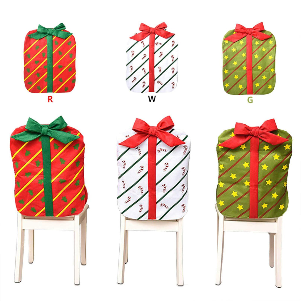 Orgrimmar 3PCS Christmas Chair Back Cover Bowknot Gift Package Design Christmas Decoration Chair Cover for Restaurant Hotel Home Kitchen Dining Room - PawsPlanet Australia