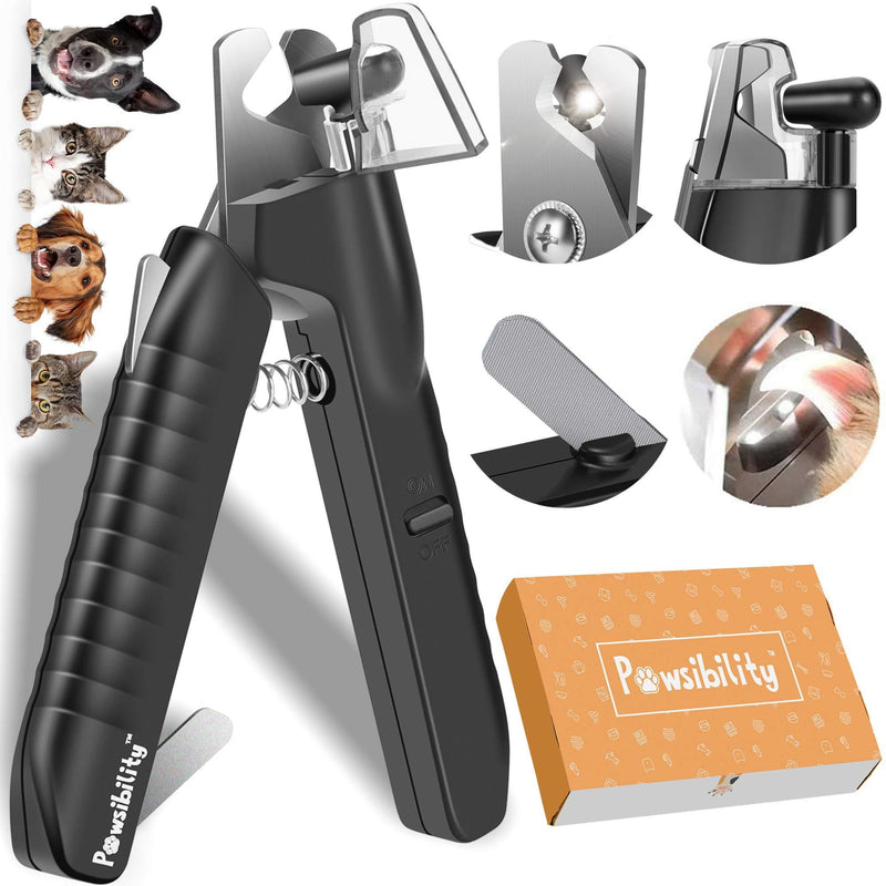 Pawsibility - 2021 Reinvented Pet Nail Clippers for Your Pal - Ultra Bright LED Light for Bloodline | Razor Sharp and Durable Blade | Vets Recommended Trimming Tool for Dogs and Cats Black - PawsPlanet Australia