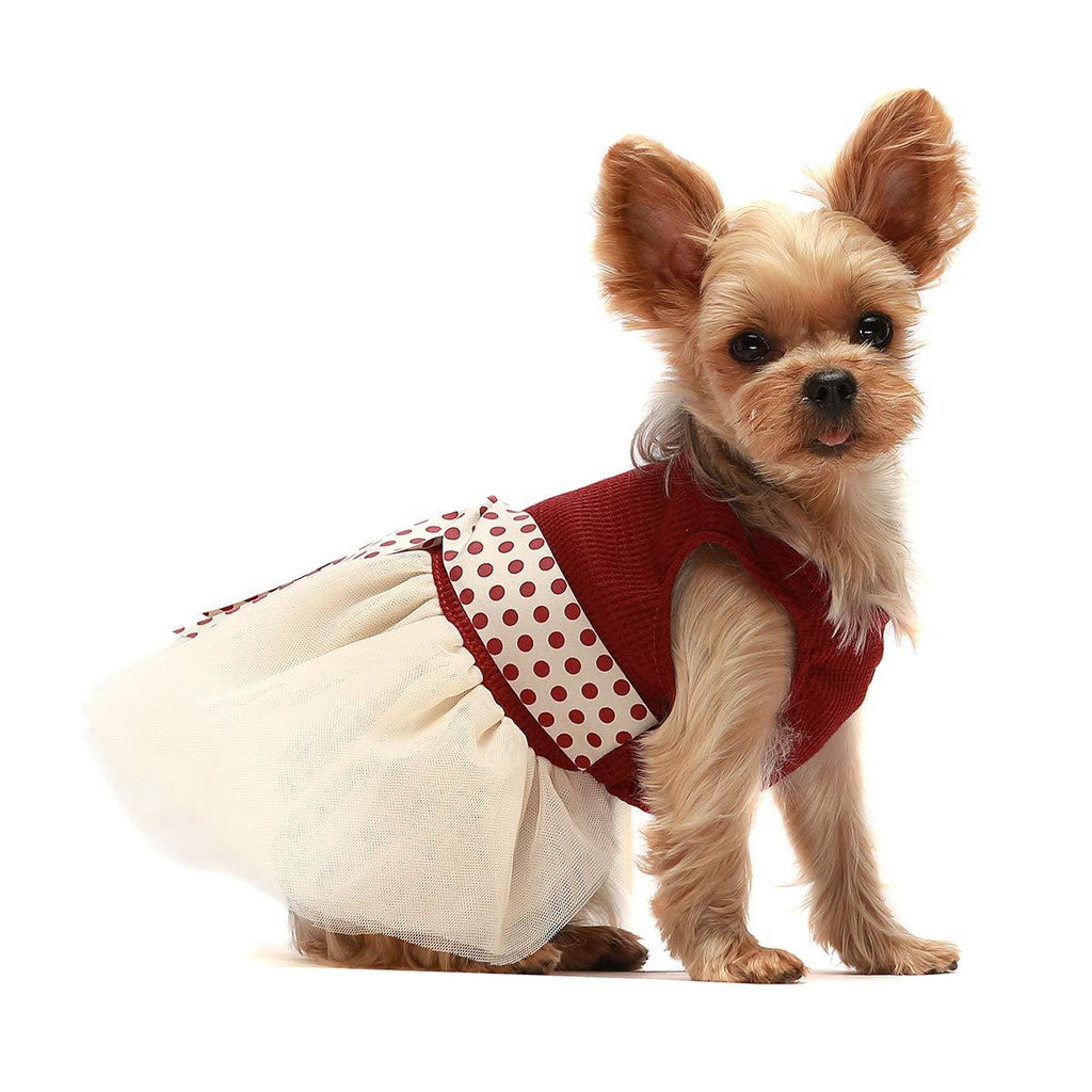 [Australia] - Fitwarm Retro Polka Dot Dog Dresses for Pet Clothes Party Birthday Puppy Doggie Tutu Dress Red XS 