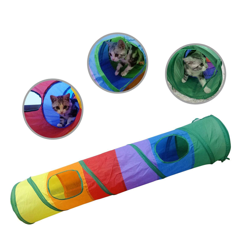 [Australia] - PetLike Cat Tunnel for Indoor Cats Collapsible Pop-up Pet Tube Peek Hole Hideaway Play Toys for Cats with Ball Cat Interactive Toys Rainbow 