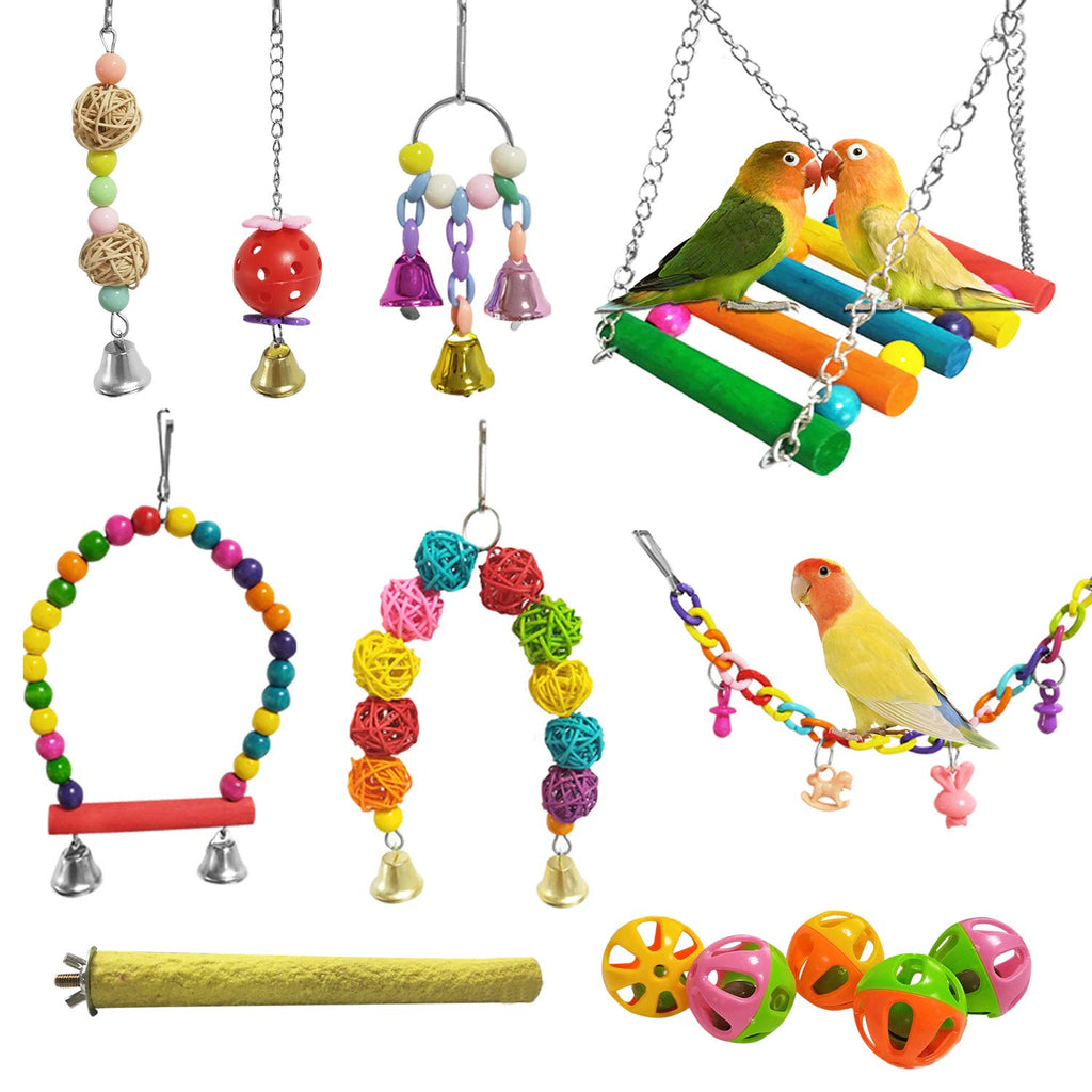 E-KOMG 13 Packs Bird Swing Toys,Parrot Chewing Hanging Perches with Bell,Pet Birds Cage Toys Suitable for Small Parakeets,Love Birds,Cockatiels,Macaws,Finches - PawsPlanet Australia