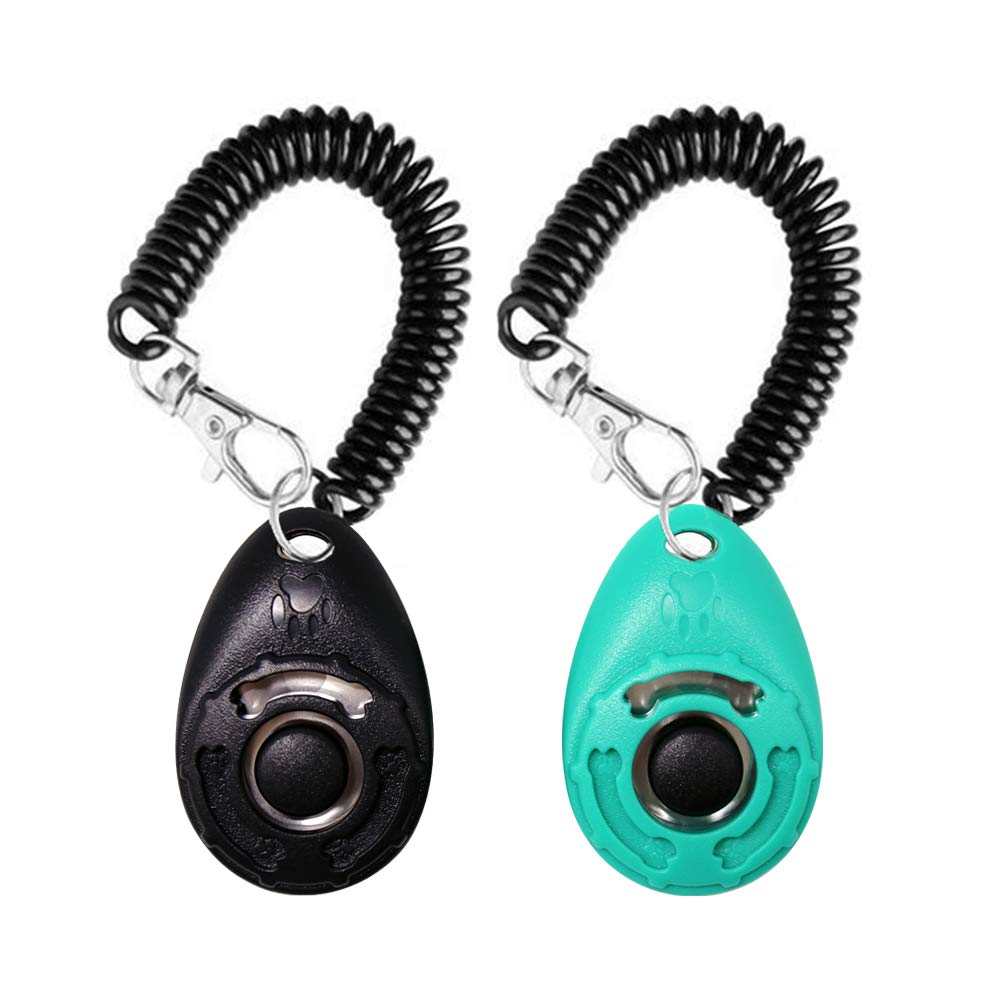 OYEFLY Dog Training Clicker with Wrist Strap Durable Lightweight Easy to Use, Pet Training Clicker for Cats Puppy Birds Horses. Perfect for Behavioral Training 2-Pack Black and Water lake blue - PawsPlanet Australia