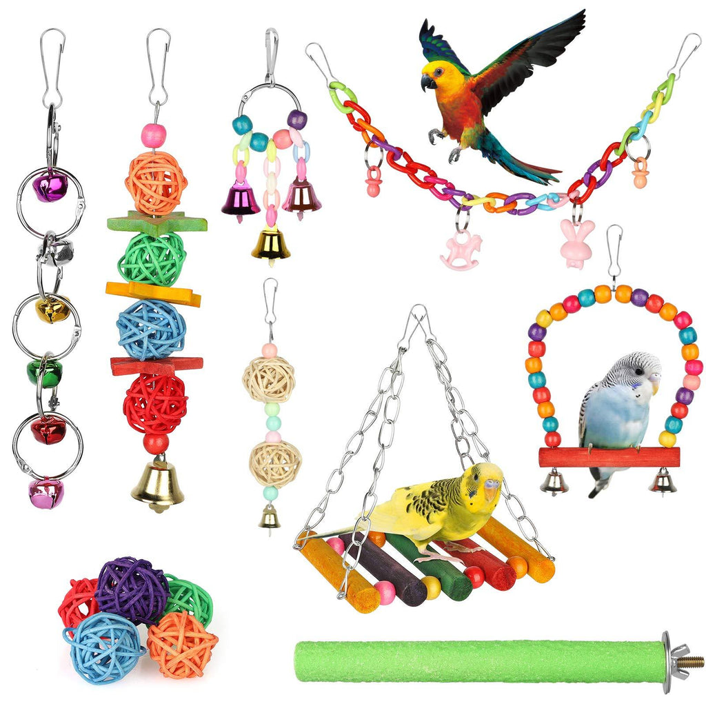 SUNJOYCO 13 Pack Bird Parrot Swing Toys Colorful Hanging Hammock Bell Cage Chewing Climbing Toys for Small Parakeets Conures Cockatiels Macaws Finches Love Birds - PawsPlanet Australia