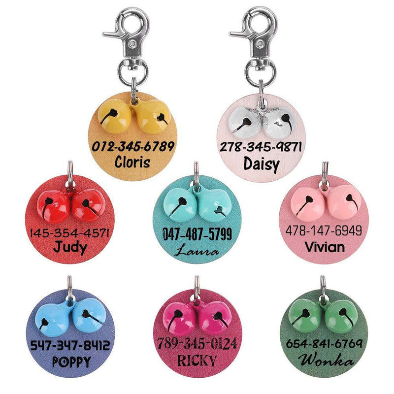 [Australia] - PUPTECK 8 Pack Pet Collar Bells with Wooden Id Tags - Loud & Detachable Colourful Cat Dog Collar Bells for Potty Training, Lightweight Personalized Tag, Cute Pet Necklace Charms Pendant Accessories 