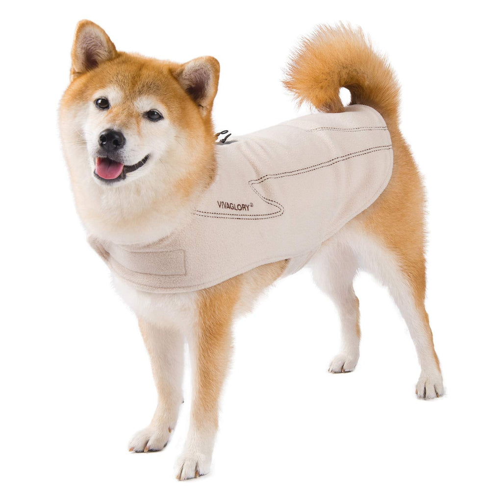 Vivaglory Dog Fleece Coat Warm Jacket with Hook and Loop Fastener, Easy to Take on and Off, Winter Vest Sweater for Small Medium Large Dogs Puppy Windproof Clothes for Cold Weather XXS(Chest:11.5-16") Beige - PawsPlanet Australia