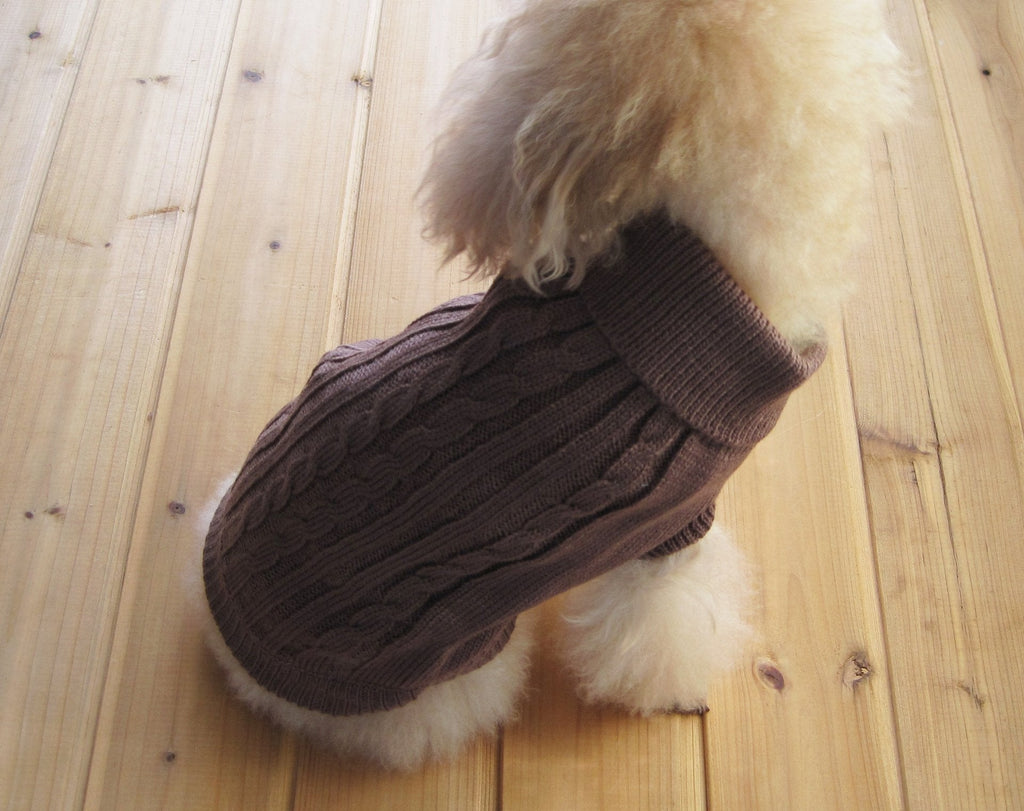 FAMI Turtleneck Classic Straw-Rope Pet Small Dog Sweaters Knitted Pet Cat Sweater Warm Dog Sweatshirt Dog Winter Clothes Kitten Puppy Sweater X-Small Brown - PawsPlanet Australia