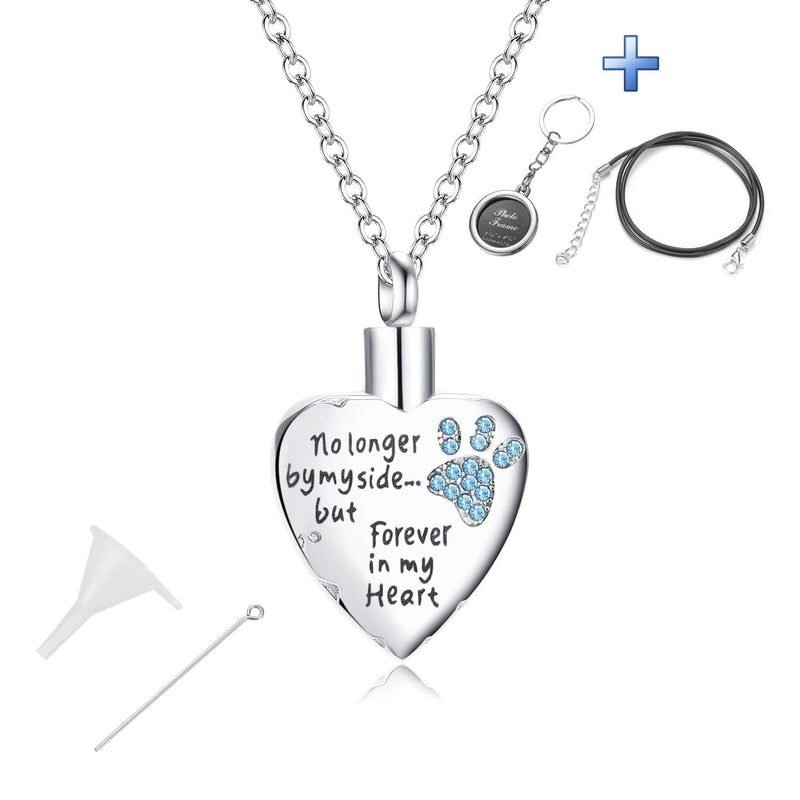 RBW Heart-Shaped Pet Necklace, Dog Cat Ashes Urn Necklace Jewelry Pendant Memorial Paw Necklace with Key Chain Lover Gift Light Blue Heart Shape - PawsPlanet Australia