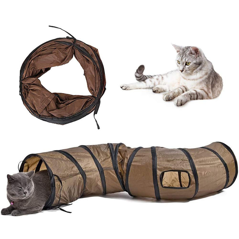 Andiker Cat Tunnel, cat Tunnel pet Tube Collapsible Play Toy Indoor Outdoor Toys for Puzzle Exercising Hiding Training and Running with Fun Ball and 2 Hole (25 * 120cm) Brown - PawsPlanet Australia