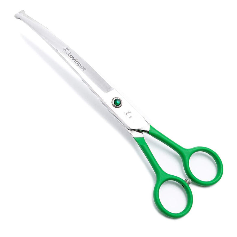LovinPet Pet 7" Curved Scissor Right/Left-Handed Pet Round-Tip Grooming Stainless Steel Safety Trimming Shears for Dogs and Cats (Easy use Curved Scissor) Green - PawsPlanet Australia