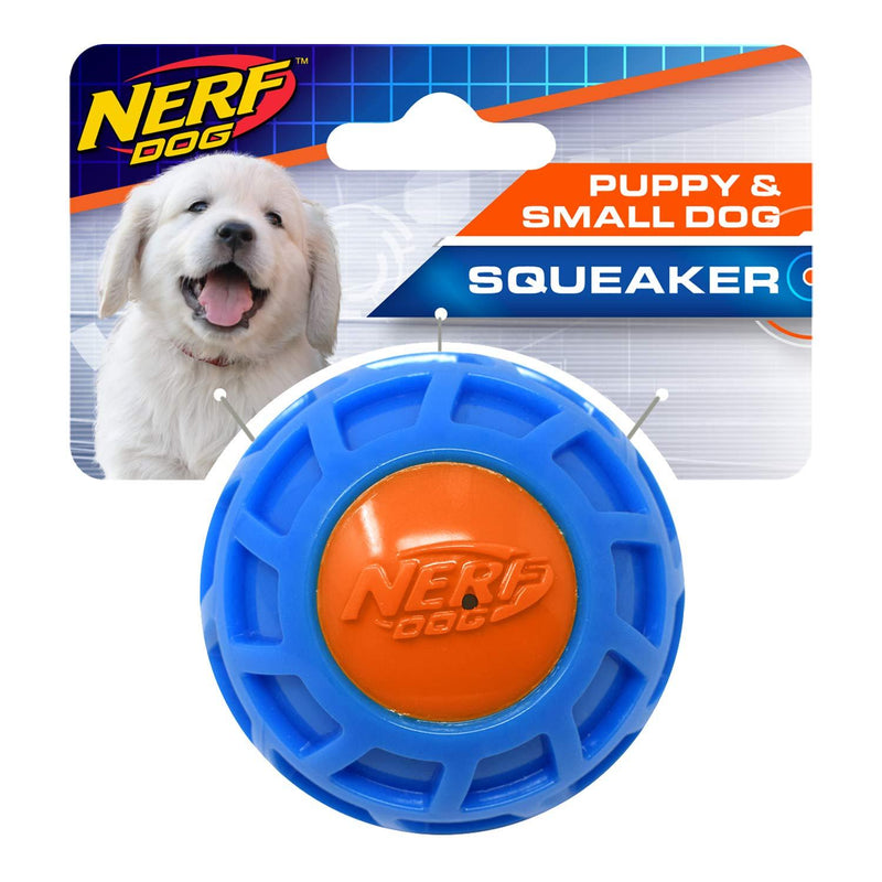 [Australia] - Nerf Dog TPR EXO Squeak Ball Dog Toy, Lightweight, Durable and Water Resistant, Single Unit, Blue/Orange 2.5 inches 