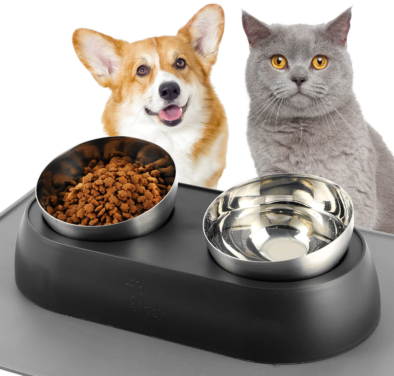 Elevated Cat Food Bowls with Silicone Feeding Mat for Cats, Kittens, Small Dogs - Anti-Stress Raised Stainless Steel Pet Bowl Dishwasher-Safe Food & Water Dish Slow Feeder for Whisker Fatigue - PawsPlanet Australia
