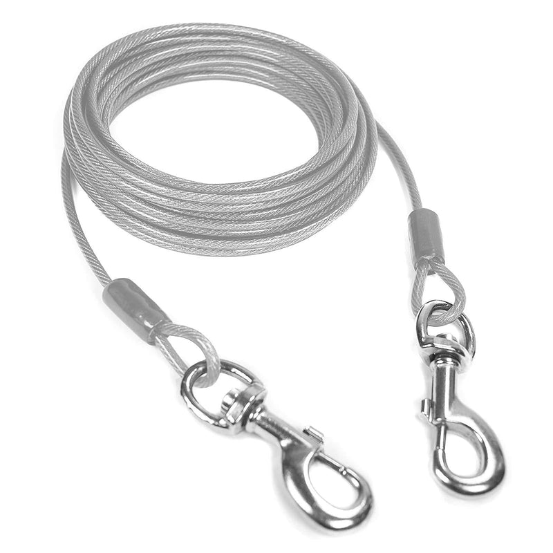 Dog Tie Out Cable - 32 ft Length 550 lbs Break Strength Galvanized Braided Steel Cable with PVC Coating Chew Proof Lead for Small to Large Dogs Pets Yard Camping Outdoors 0.20in (5mm) rdiamete - PawsPlanet Australia