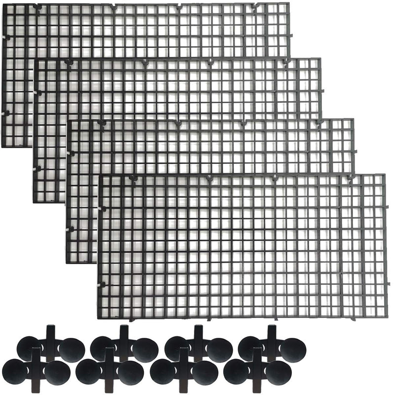 TIHOOD 4PCS Aquarium Divider Tray Plastic Grid Aquarium Egg Crate Light Diffuser, Fish Tank Divider Filter Bottom Isolation with 8PCS Sucker Clip - PawsPlanet Australia