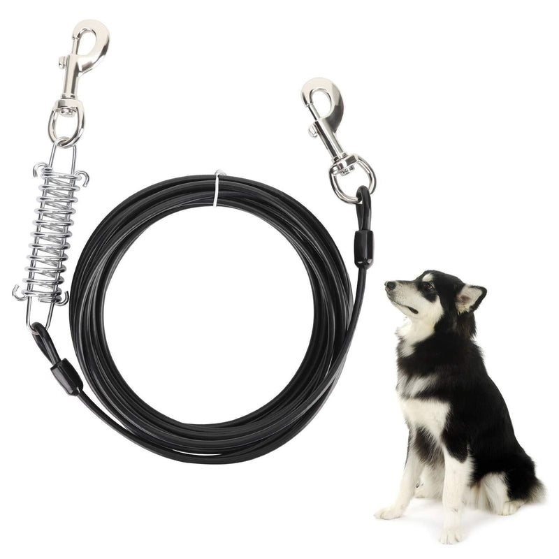 [Australia] - Pet Dog Tie Out Cables with 20ft Length, Outdoor Yard Dog Stake Tie Out Cable with Crimp Cover, Heavy Duty Dog Lead Galvanized Steel Wire Rope with PVC Coating for Large Dogs Up to 90 Pounds Black 