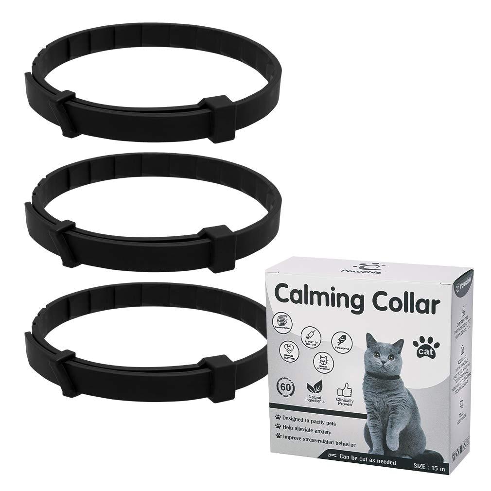 PAWCHIE Cat Calming Collar 3 Pack - Natural and Waterproof Reduce Anxiety Kitten Collar, Works for Up to 60 Days, Adjustable Cat Calm Collar Up to 15 Inches - PawsPlanet Australia