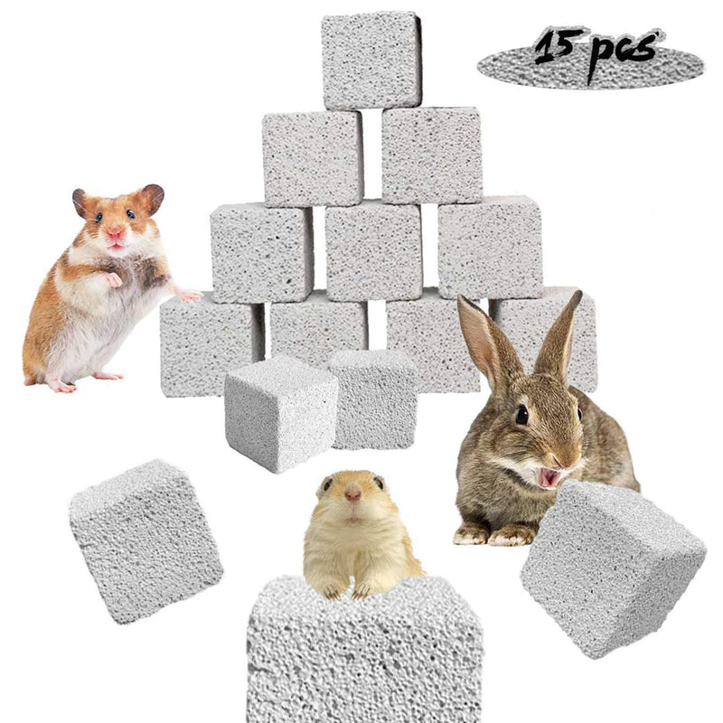 [Australia] - PINVNBY 15 Pcs Rabbits Lava Blocks Bunny Teeth Grinding Stone Small Animal Mineral Calcium Stone Chews Toy for Hamsters,Chinchillas and Parrot 