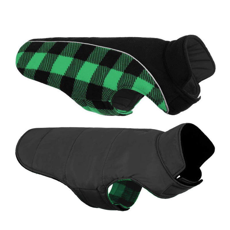 [Australia] - Queenmore Warm Dog Jacket, Reversible Dog Winter Coat, Reflective Windproof Waterproof Dog Clothes for Winter, Plaid Dog Coats for Small Medium Large Dogs Boy Girl Dogs X-Small Green 