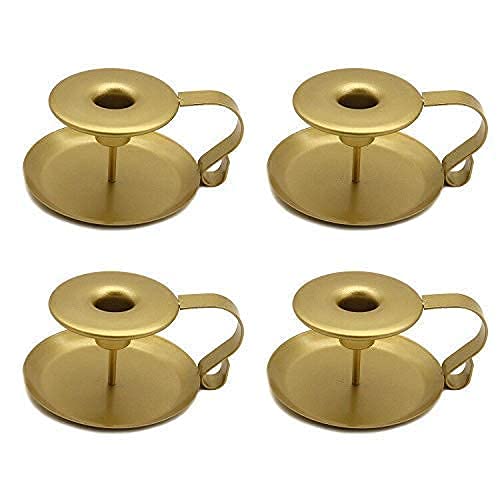 VINCIGANT Gold Taper Candle Holders Set of 4, Chamberstick Candlestick Holders for Wedding Party Fireplace Ceremony, Candlelight Stand for Christmas Dining Room Decoration Centerpieces - PawsPlanet Australia